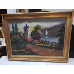 HUILE SUR TOILE BORD DE LAC 