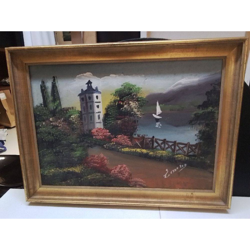 HUILE SUR TOILE BORD DE LAC 