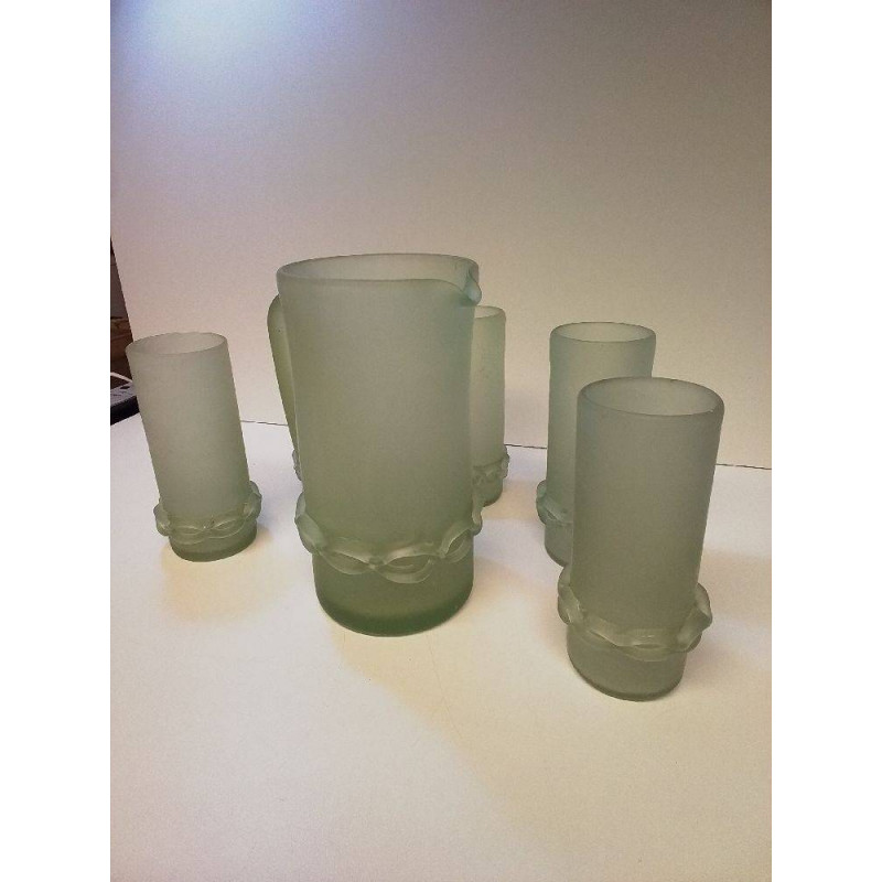 CARAFE ET CINQ VERRES EN VERRE DÉPOLI