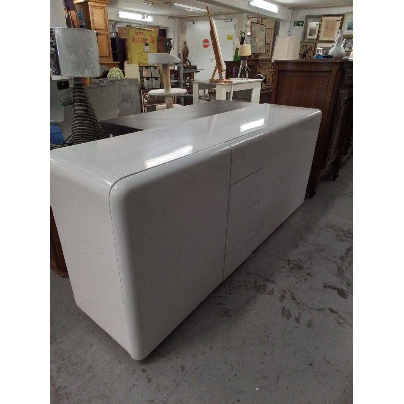 BUFFET BAS LAQUÉ BLANC KARE DESIGN PORTES COULISSANTES 