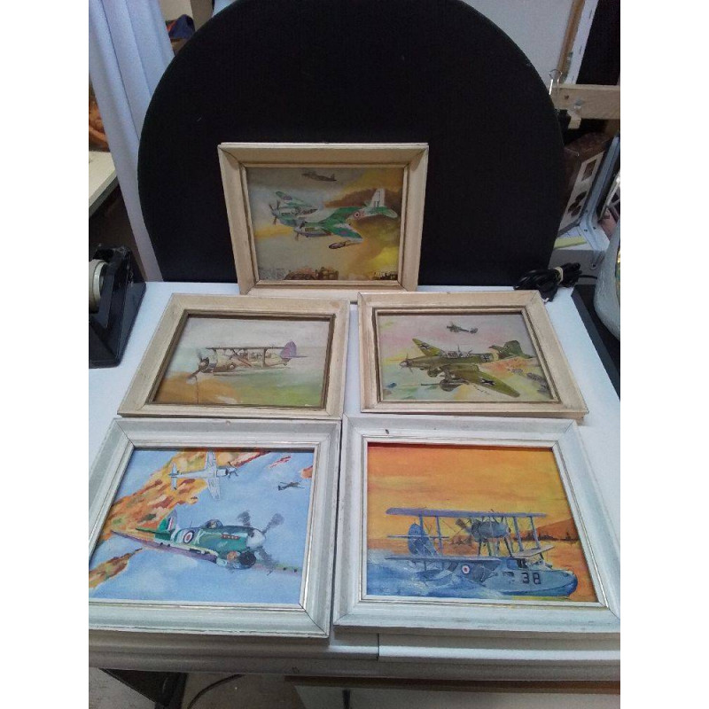 HUILE SUR PANNEAU AVION DE GUERRE 