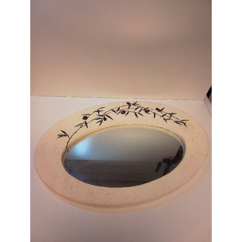 MIROIR OVALE  EN SABLE TEXTURÉ SIGNÉE VALEZ