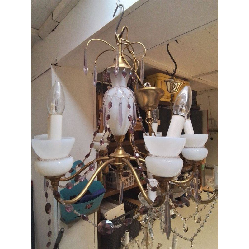 LUSTRE 6 BRANCHES OPALINE 