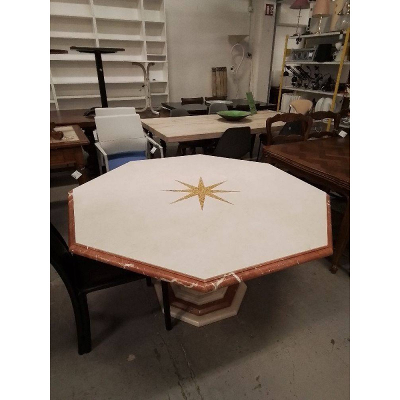 TABLE MARBRE OCTOGONAL INCRUSTATION ETOILE 