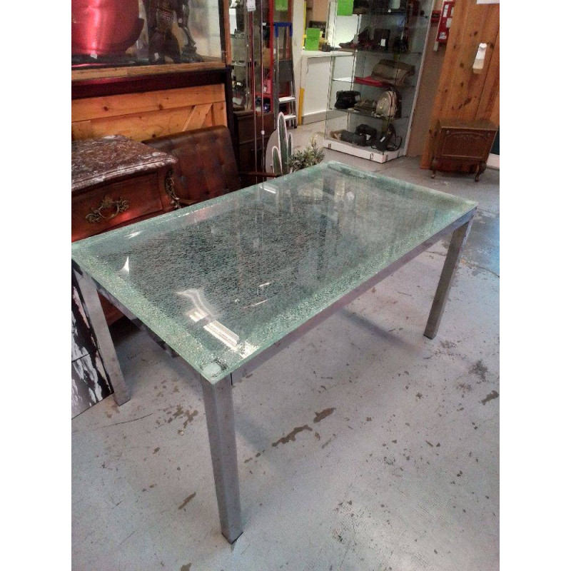 TABLE PLATEAU VERRE CRAQUELÉ