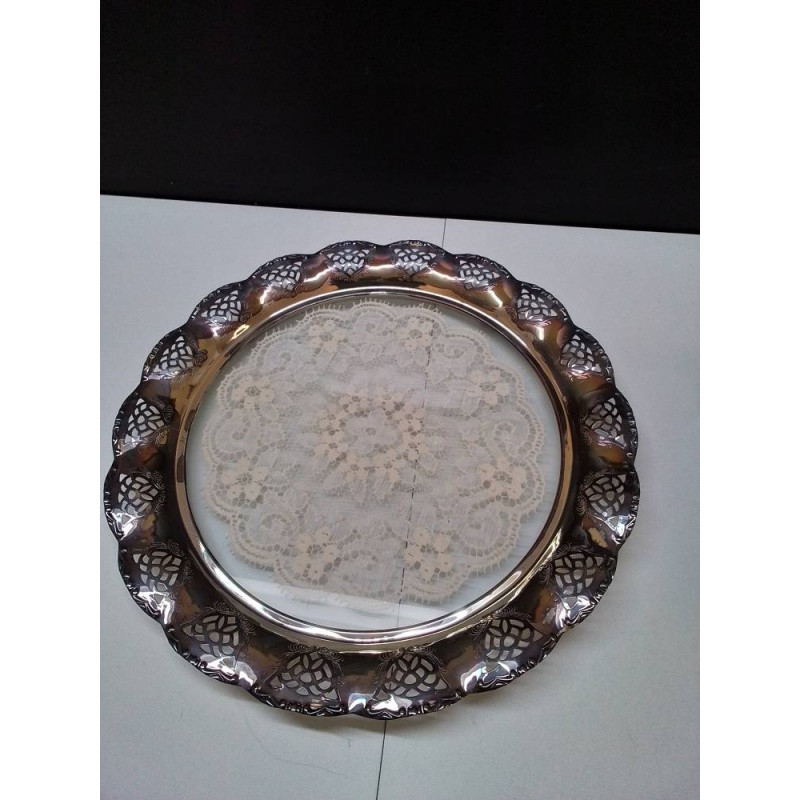 PLATEAU METAL ARGENTÉ ET VERRE 