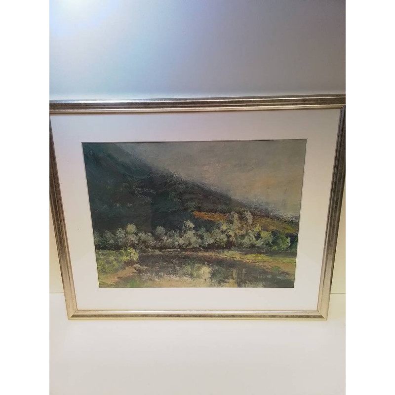 TABLEAU PAYSAGE DE CAMPAGNE AVEC UNE VUE SUR UN FLEUVE 