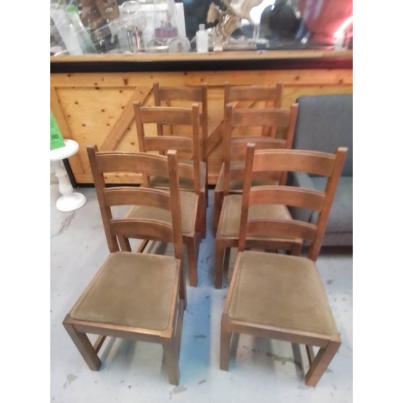 LOT 6 CHAISES BOIS DESSUS TISSUS BRUN