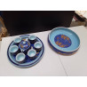SERVICE  THÉ CHINOIS EN PORCELAINE MOTIFS DE DRAGONS BLEUS ET OR. 