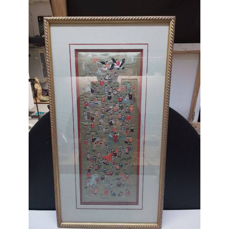 PANNEAU D\'ART BRODÉ EN SOIE CHINOIS