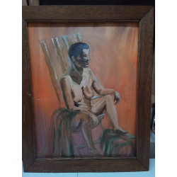 HUILE SUR PANNEAU FEMME ASSISE