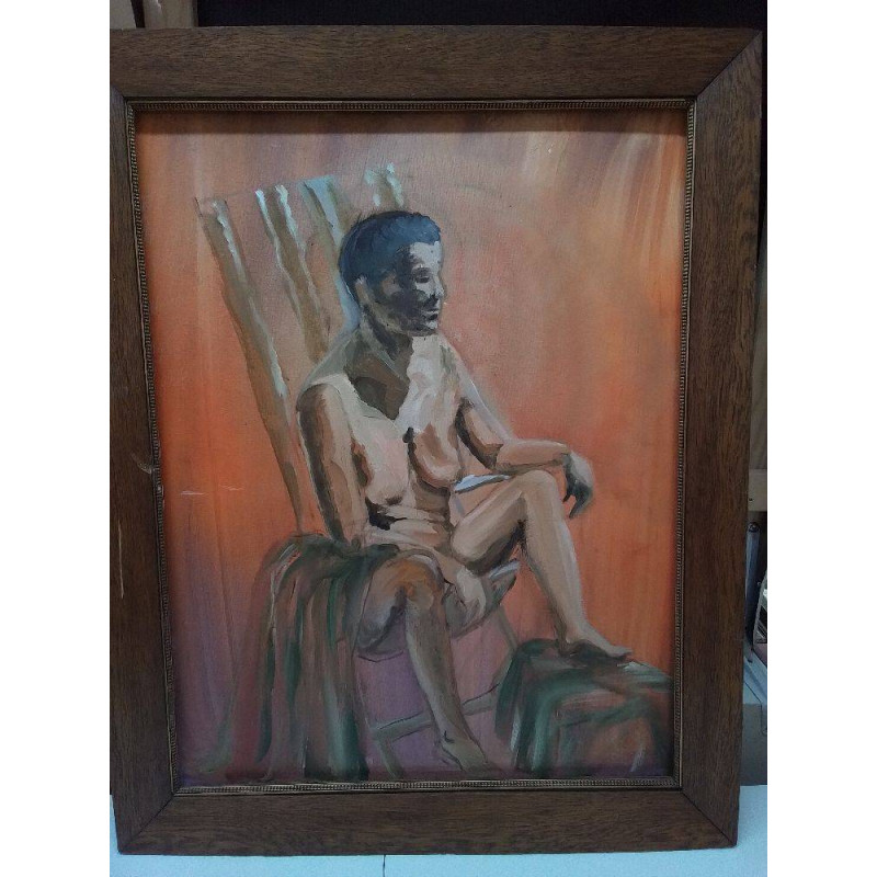 HUILE SUR PANNEAU FEMME ASSISE