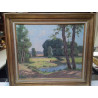 HUILE SUR PANNEAU GASTON PROST PAYSAGE CAMPAGNARD 