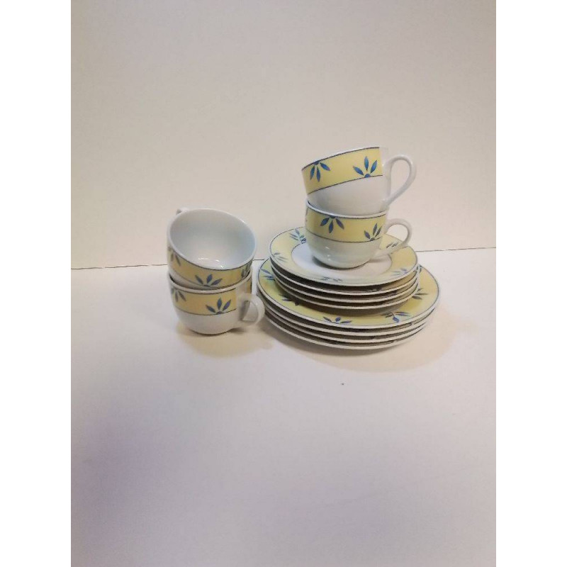 SERVICE A CAFE JAUNE FLEURS BLEU