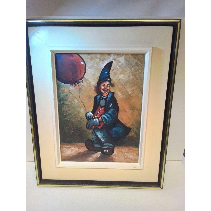HUILE SUR TOILE SIGNÉE LE CLOWN AU BALLON 