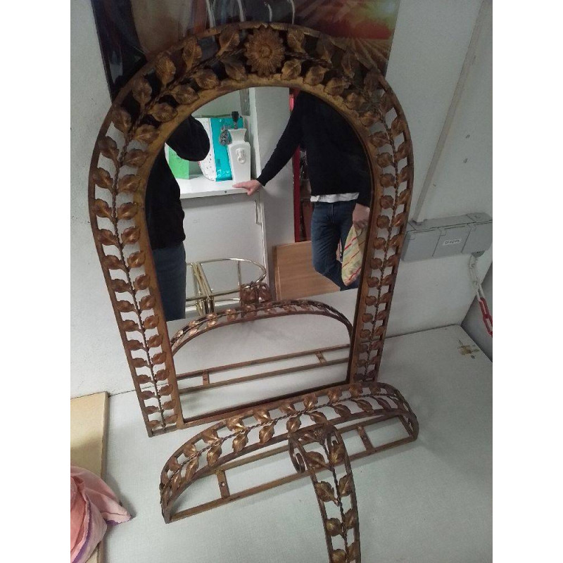 CONSOLE ET MIROIR FER FORGÉ DORÉ 