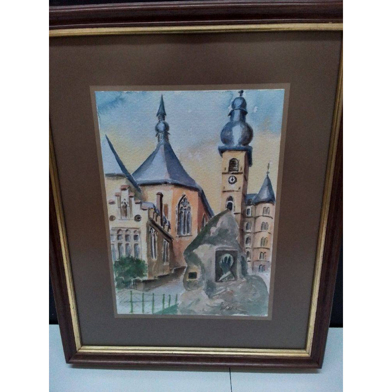 AQUARELLE EGLISE DU LUXEMBOURG SIGNÉE 