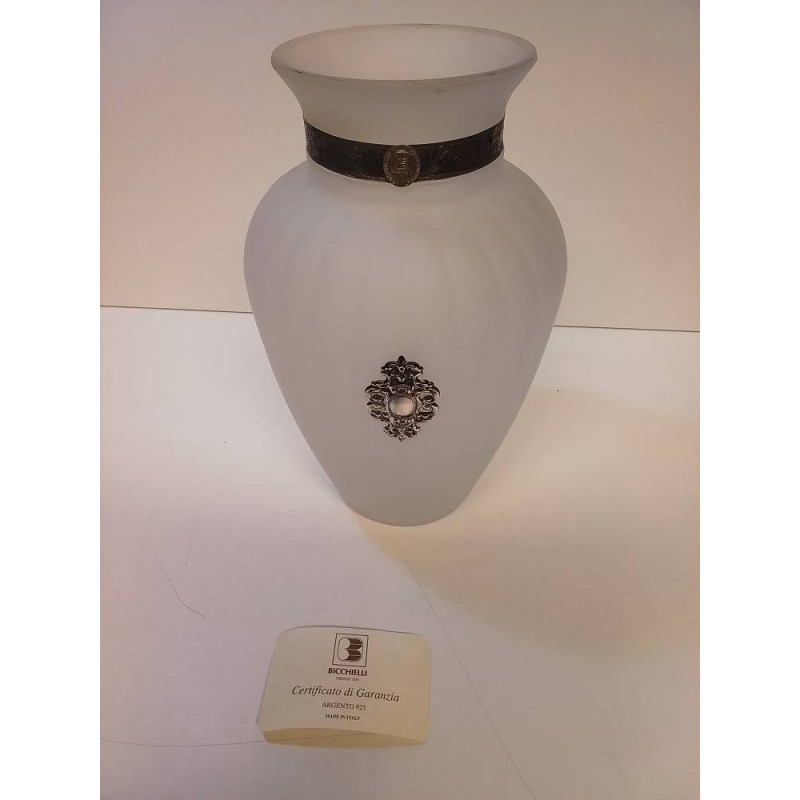 VASE EN VERRE DÉPOLI BLANC BICCHIELLI ARGENTE