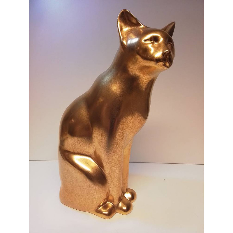 CHAT CÉRAMIQUE CRAQUELÉE DORÉ 