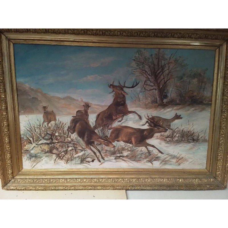 HUILE SUR TOILE SIGNÉE PERRENOUD ENCADREMENT DORÉ 