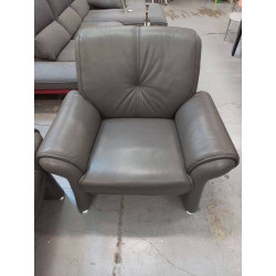 CANAPE CUIR 3 PLACES ET 1 FAUTEUIL CUIR GRIS 