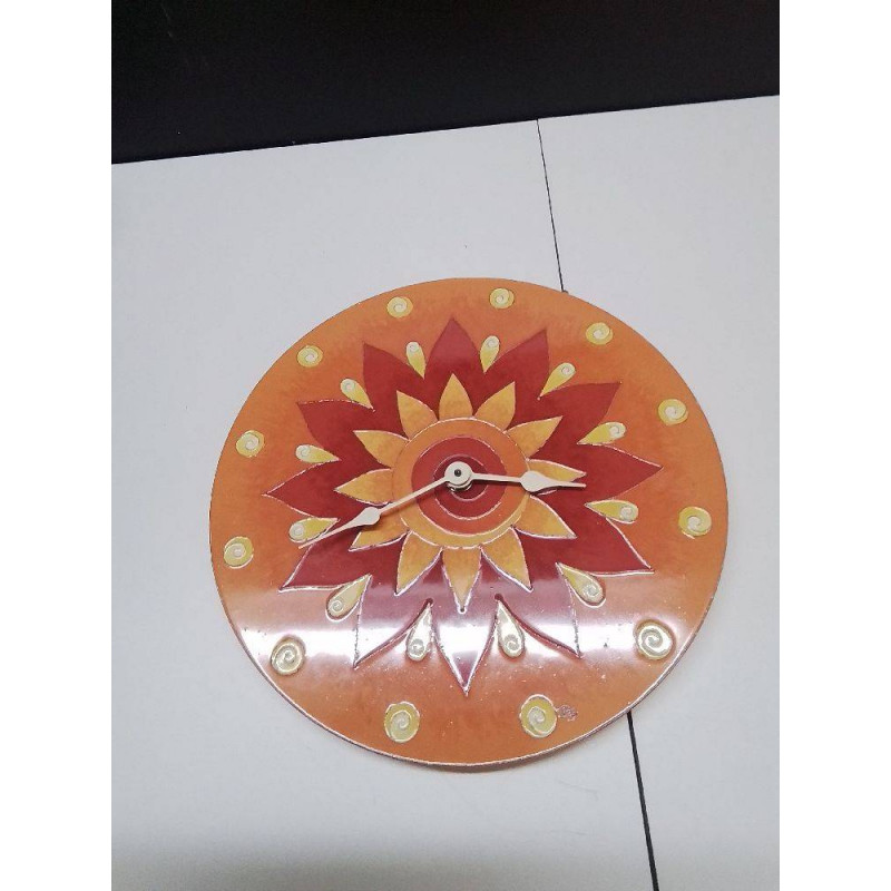 HORLOGE MURALE MOTIF FLEURS ORANGE