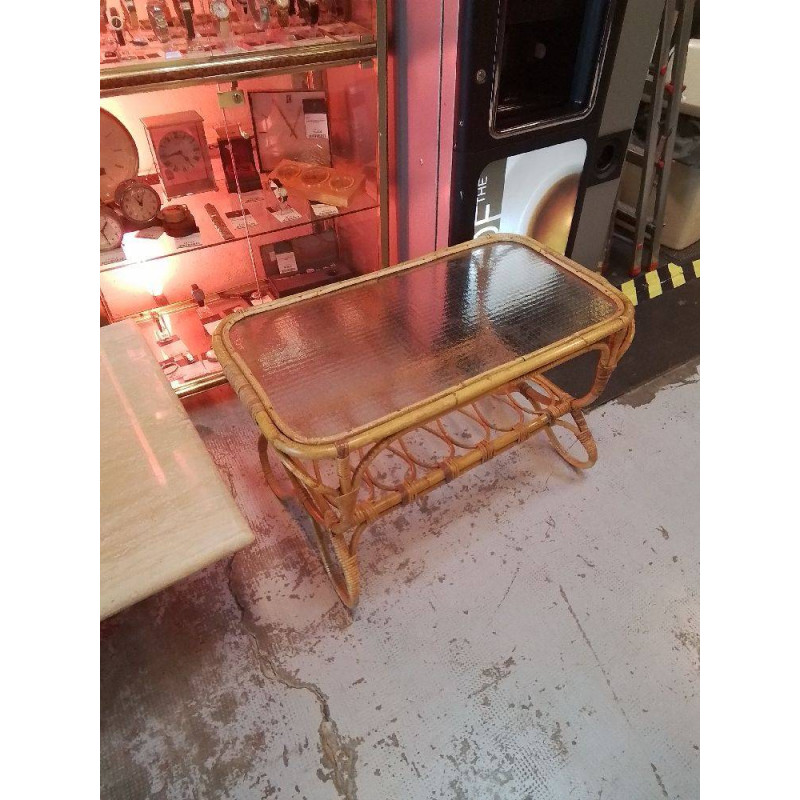 TABLE BASSE VERRE ET BAMBOU 