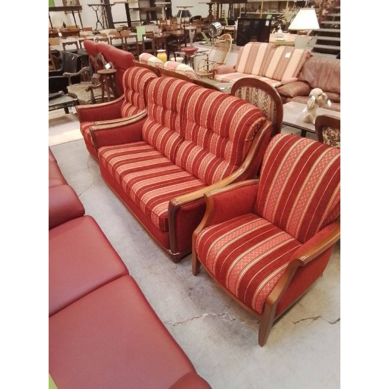 CANAPE 2 +1+1 ROUGE ET DORE JACQUES LELEU