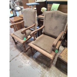 FAUTEUIL ANCIEN TISSU BRUN...