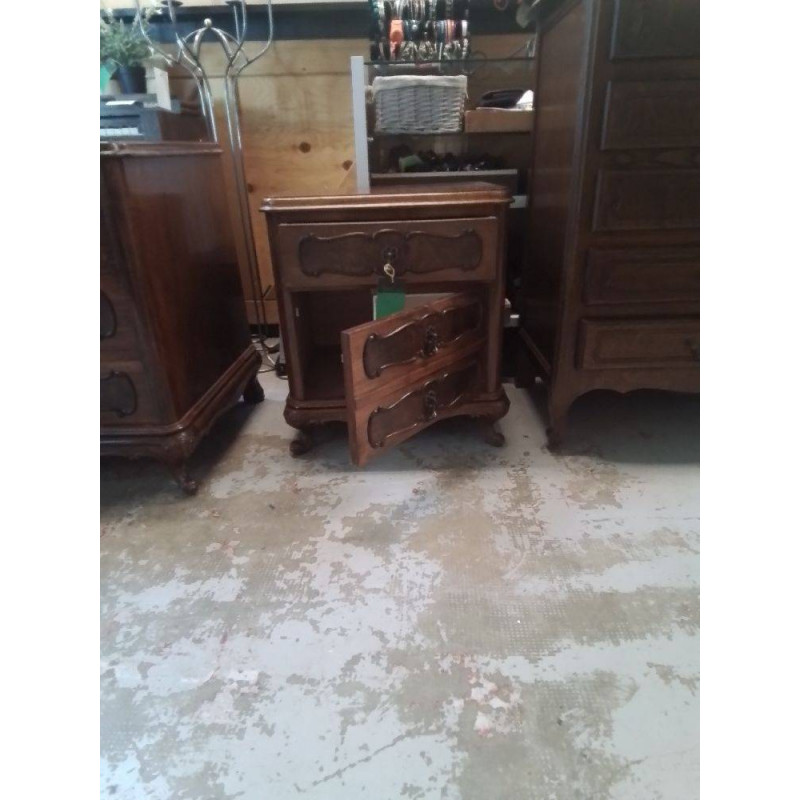 CHEVET EN BOIS 1 TIROIR 1 PORTE STYLE CHIPPENDALE 