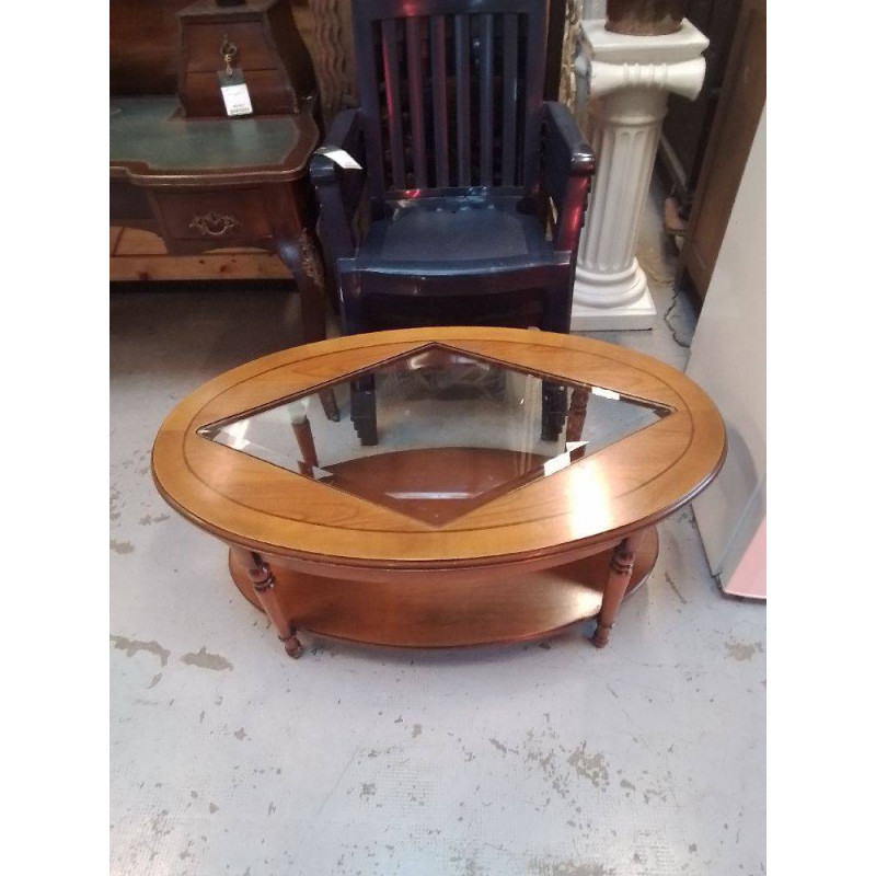 TABLE BASSE OVALE BOIS ET VERRE