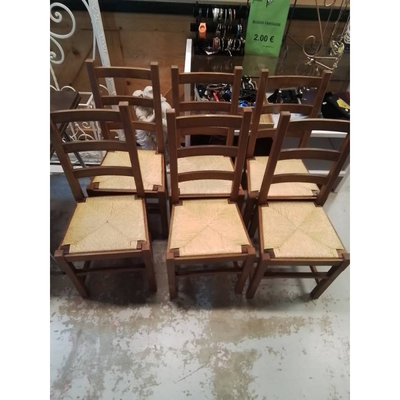 LOT DE 6 CHAISES ASSISES PAILLÉES  