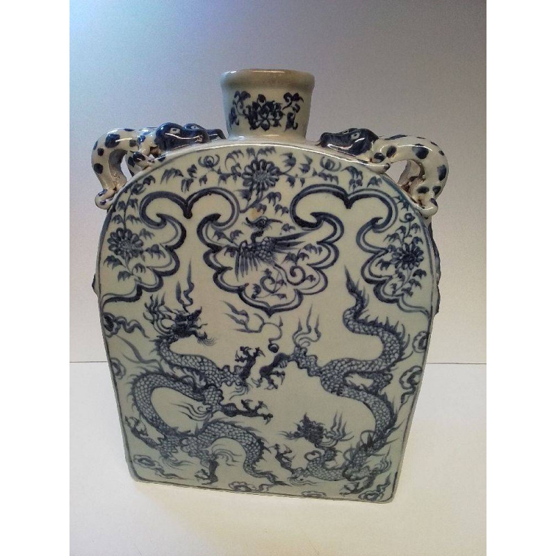 FLASQUE GEANTE CÉRAMIQUE MOTIF DRAGONS ET PHOENIX 