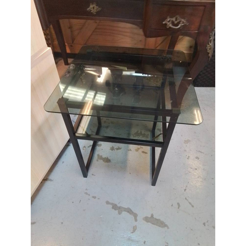 BOUT DE CANAPE METAL ET VERRE NOIR