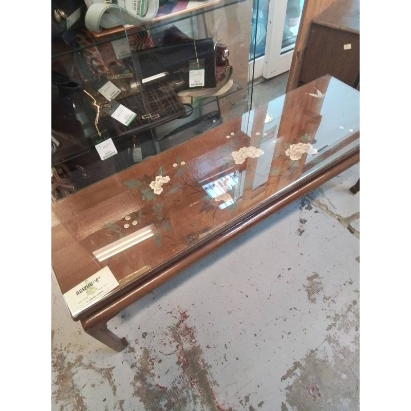 TABLE RECTANGULAIRE ASIATIQUE LAQUÉ MOTIF FLEURS