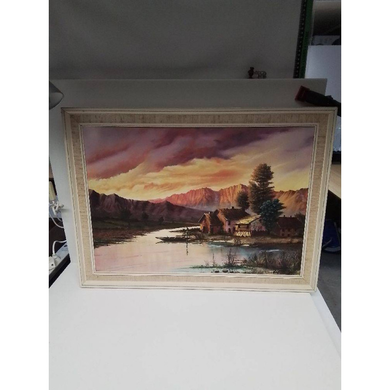 HUILE SUR TOILE VUE DU LAC SIGNEE GROSJEAN 