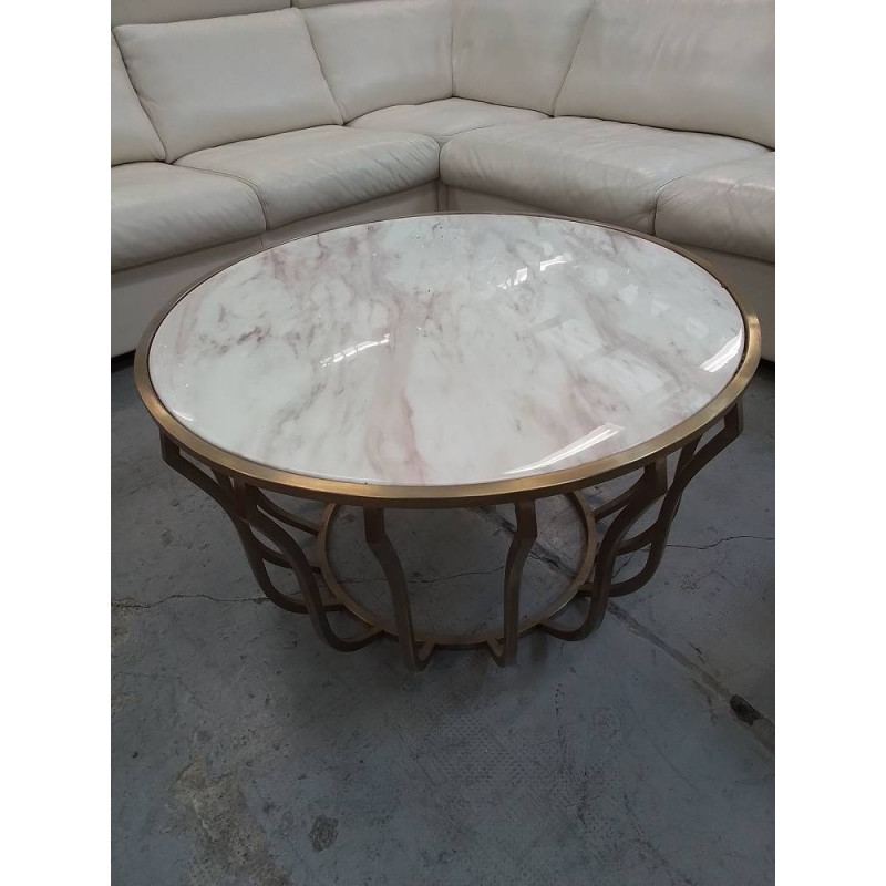 TABLE BASSE DOREE PLATEAU MARBRE 