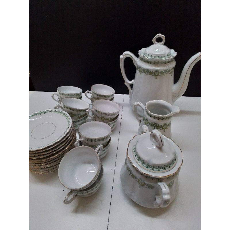 SERVICE A CAFE CÉRAMIQUE ANCIEN MOTIF VERT 