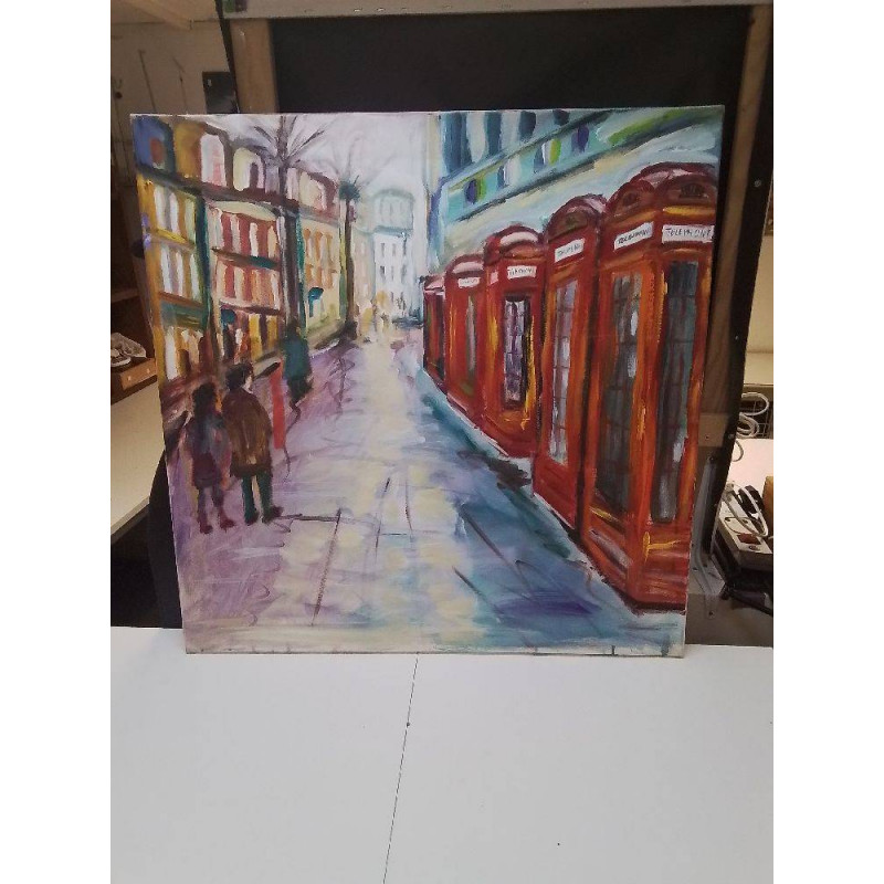 HUILE SUR TOILE CABINE TELEPHONIQUE