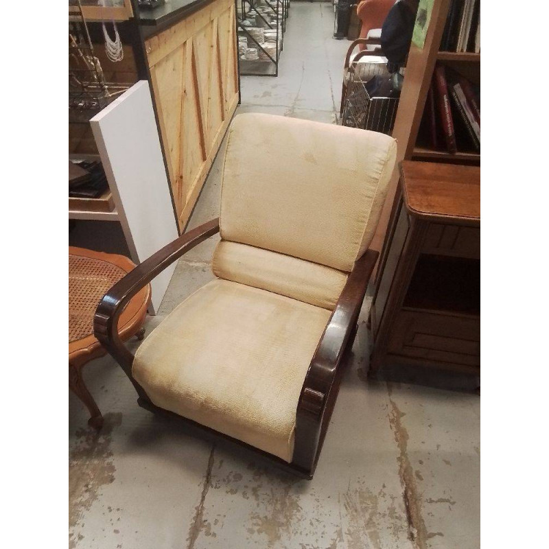 FAUTEUIL EN BOIS TISSU JAUNE
