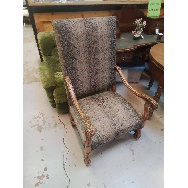 FAUTEUIL ANCIEN TISSU BLEU VERT