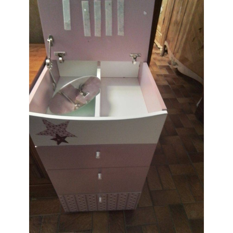 COIFFEUSE 3 TIROIRS ROSE ET BLANCHE 