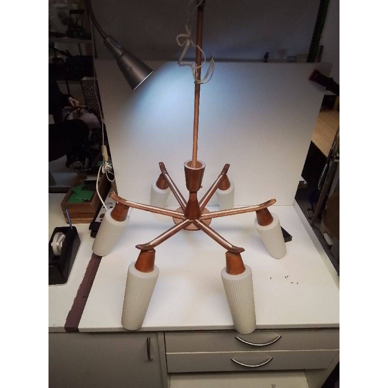 LUSTRE VINTAGE STYLE SCANDINAVE BOIS 6 FEUX 
