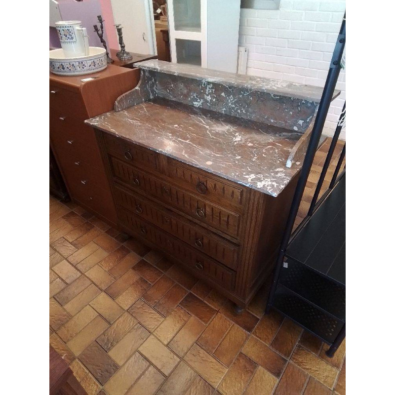 COMMODE ANCIENNE 5 TIROIRS DESSUS MARBRE