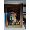 HUILE HOMME FUMANT LA PIPE SIGNÉ OESTREICHER 