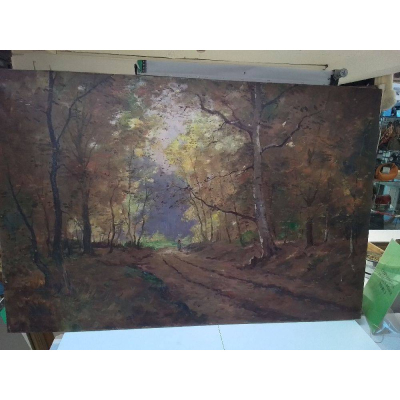 HUILE SUR TOILE SIGNÉE BASTIN PAYSAGE FORESTIER 