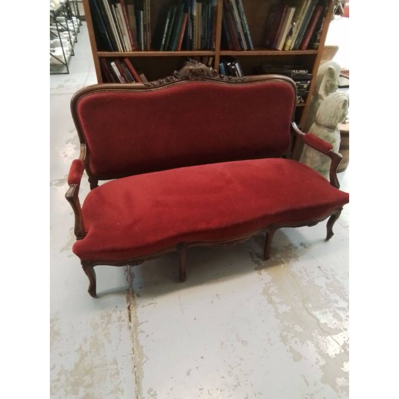 BANQUETTE VELOURS ROUGE STYLR LOUIS XV