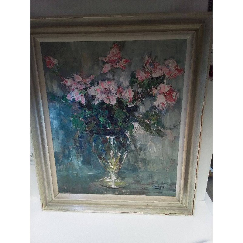 PEINTURE VASE AVEC SES FLEURS SIGNE DIONYSE 