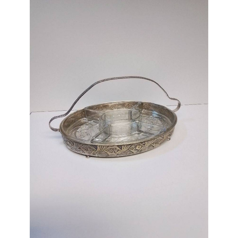 PLATEAU ART DECO METAL ET VERRE