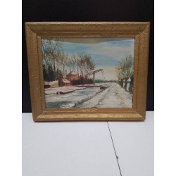 HUILE SUR PANNEAU SIGNE S.H